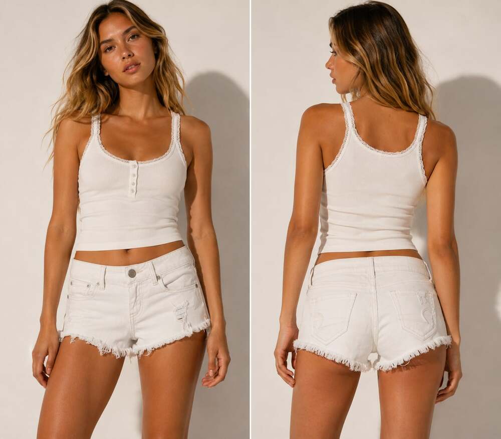 American Eagle White Denim Distressed Raw Hem Shorts Size 0